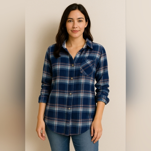 𝅺AMBIANCE Sherpa lined jacket plaid blue size small - Picture 1 of 12